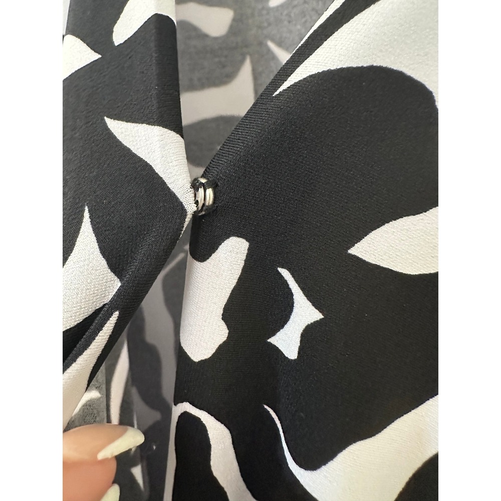 Susan Graver Womens XL Black White Abstract Floral Faux Wrap Ruched Sheath Dress - Picture 10 of 12